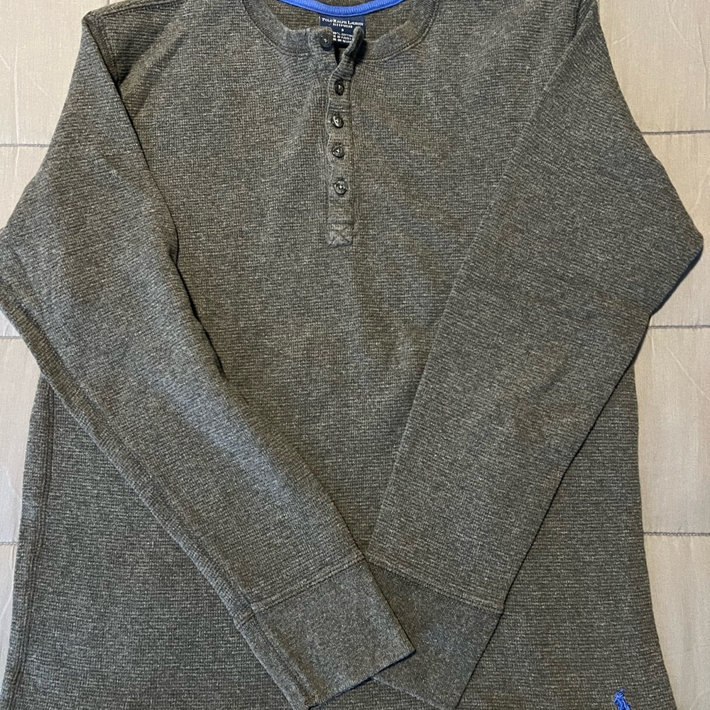 Ralph Lauren Charcoal Henley Long Sleeve Shirt